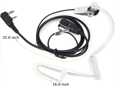 Acoustic Tube Earpiece Headset With PTT Push To Talk Mic 2 Pin 90 Surveillance  - Image 1 of 4