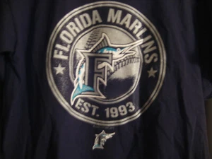 Florida Marlins Black T- SHIRT- baseball Size M 100% cotton USED majestic - Picture 1 of 3