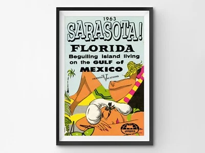 ¡Póster de folleto de viaje Sarasota 1963! (hasta 24" x 36") - Vintage Florida Foto 1 de 4