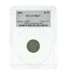 1889 PCGS PR 67 Proof 3 Cent 3cn Nickel - Picture 1 of 2