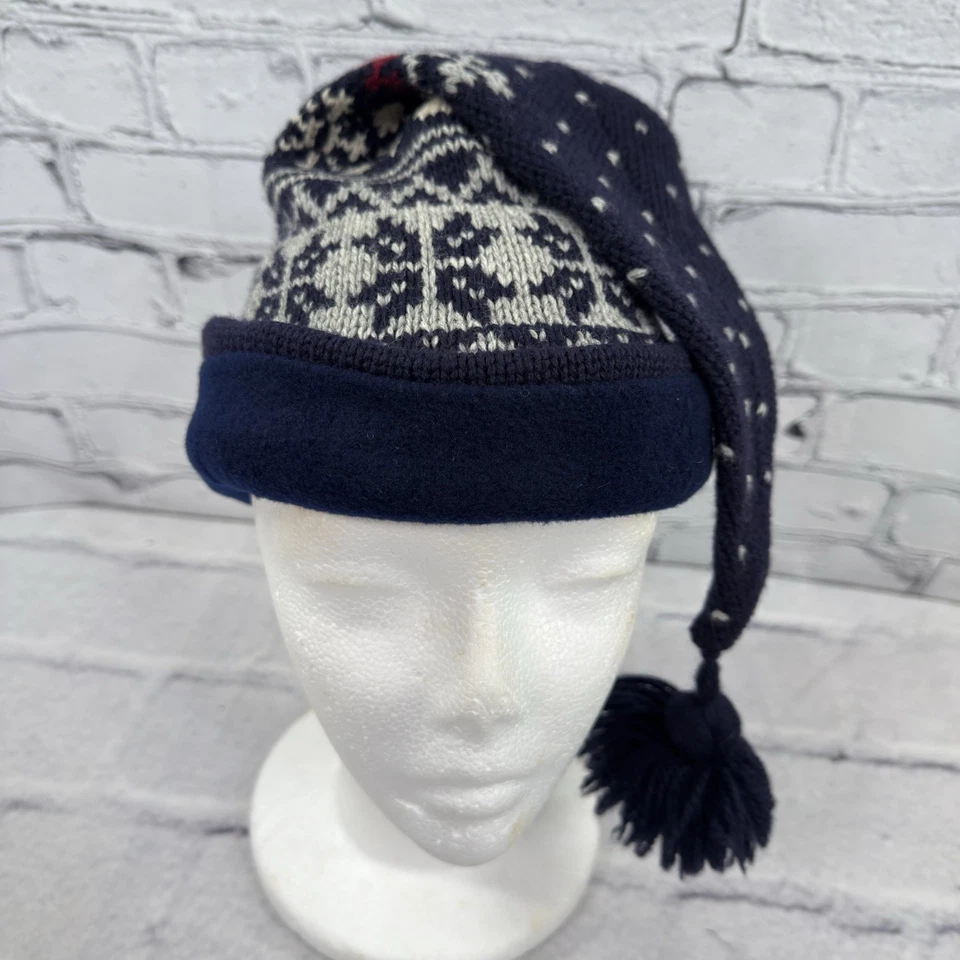 Vintage 90s Eddie Bauer Wool Stocking Cap Beanie Hat Pom Pom Fair Isle USA 9647 - Image 1 of 4