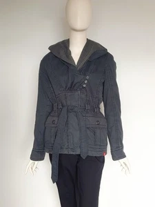 Esprit EDC Size Medium Navy Blue Padded Hooded Tie Waist Casual Jacket Coat - Picture 1 of 13