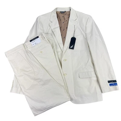 Traje liso Nautica para hombre 2 piezas ajuste moderno algodón elástico crema 42R 36W Foto 1 de 4