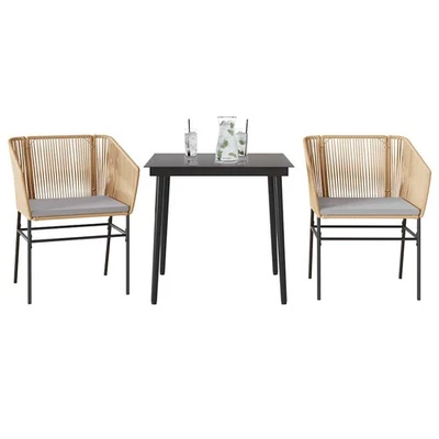 Garten-Essgruppe mit Kissen Schwarz Poly Rattan Glas Outdoor Essgruppe Terrasse - Bild 1 von 4