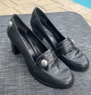 Zapatos de tacón alto Brighton Debra negros de cocodrilo sin cordones para mujer 8M de tacón grueso Foto 1 de 4