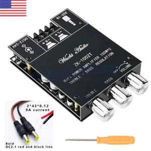 ZK-1002T 100W*2 Bluetooth 5.0 Amplifier Board 2Ch Stereo Amplifier Treble Bass - Picture 1 of 34