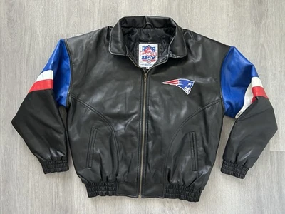 VTG 90s New England Patriots Vegan Faux Leather Pleather Bomber Jacket MEDIUM - Image 1 of 4