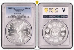 MEXICO SILVER UNC 1 ONZA COIN 2009 YEAR KM#639 LIBERTAD PCGS GRADING MS67 - Picture 1 of 3