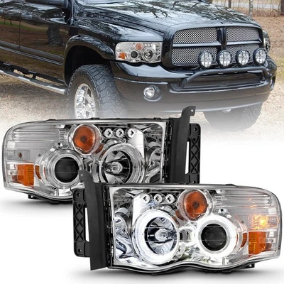 Juego de faros proyectores de lente cromada transparente/ámbar con halo para Dodge Ram 1500 02-05 Foto 1 de 4