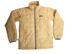 Patagonia Micro Puff Jacket Youth M Kid 10 Yellow Puffer Zip Winter Outdoor Hike - Picture 1 of 8