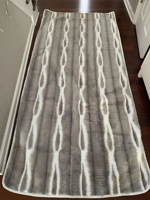 Faux Fur Area Rug 7.5’ x 3.5’ Rubber Grip Still Gray White Accent Super Soft NEW - Image 1 of 4