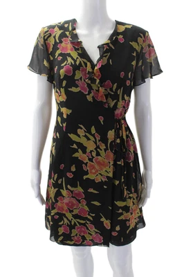 Mini Vestido Floral Kay Unger Para Mujer Cuello en V Mangas Cortas Volantes Talla 4 Foto 1 de 4
