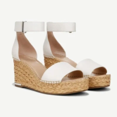 Franco Sarto Clemens Rafia Alpargata Cuña Sandalias Cuero Blanco - 10 Foto 1 de 4