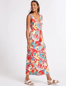 M&S Size 14 Collection Pink Multi Floral Print Maxi Dress Belted Holidays - Picture 1 of 5