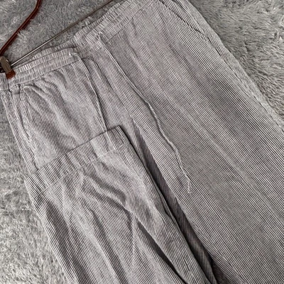 Talbots 14P Petite Grey White Striped Linen Pants  Elastic Drawstring Wide Leg - Image 1 of 4