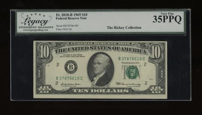 DBR 1969 $10 FRN New York Fr. 2018-B Legacy 35 PPQ Serial B37878618C - Image 1 of 2