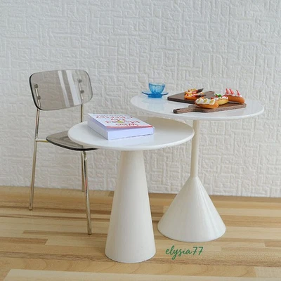 2PC Dollhouse Miniature 1:6 Accessory Scale Round Modern Double Table Furniture - Image 1 of 4