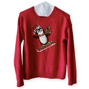Children’s Place Girls Christmas Penguin Sequin Sweater Size 10/12  - Picture 1 of 6