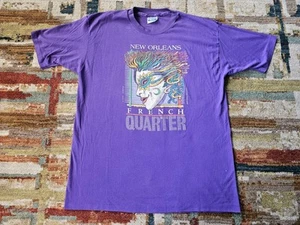 Vintage 1980s French Quarter Mardi Gras Shirt Single Stitch Purple XL - Picture 1 of 9