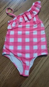 Crown And Ivy Kids 6X Girls Pink And White Check Print Bathing Suit One Piece - Picture 1 of 3