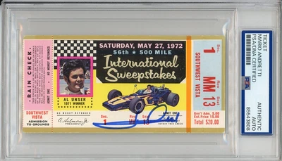1972 Indy Indianapolis 500 Ticket Signed Mario Andretti PSA DNA COA Autograph F1 - Image 1 of 2
