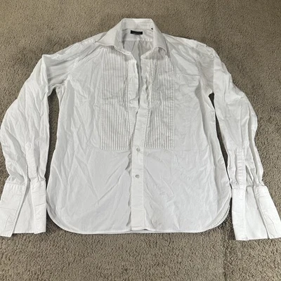 Valentino Shirt Mens 17 43 White Tuxedo Pleated Bib Front French Cuff Dress - Image 1 of 4