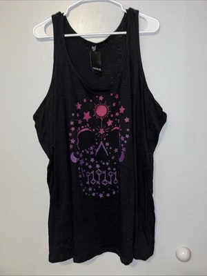 Camiseta sin mangas Torrid Slub espalda corredera negra y rosa calavera Foto 1 de 4