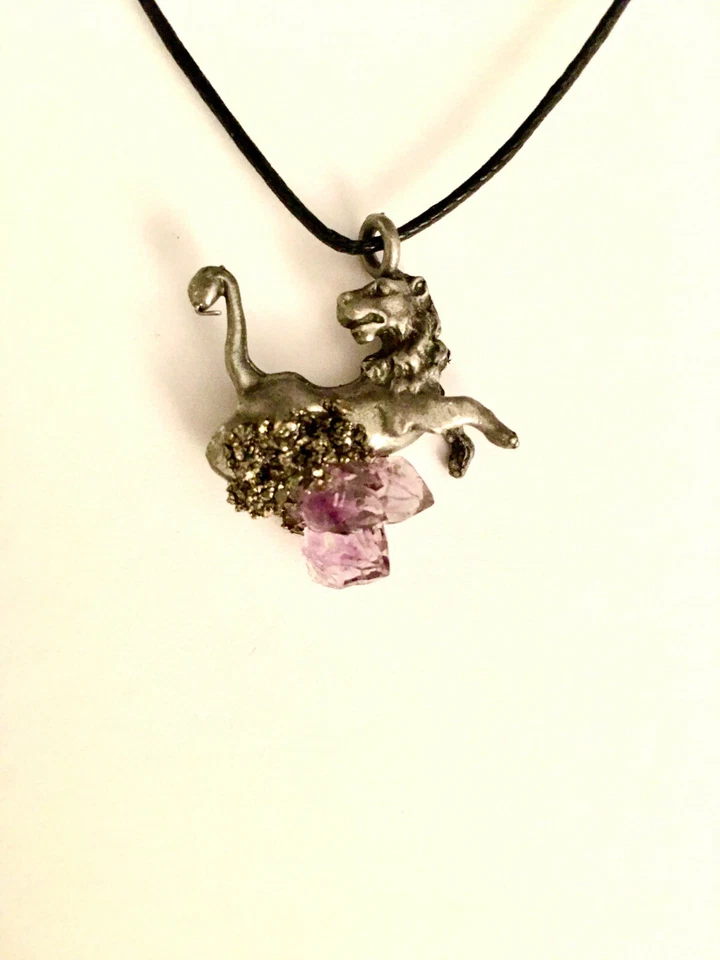 Leo Mini zodiac pendant pewter amethyst crystal astrolog fashion gemstone - Image 1 of 1