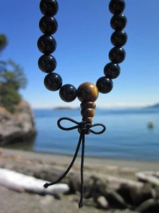 USA Seller/Designer Tibetan Buddhist 21 Bead Wrist Mala Black Onyx w/ Tiger Eye - Picture 1 of 5