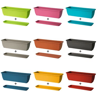 EURO3PLAST Blumenkasten mit Untersetzer 4 Größen und 10 Farben zur Wahl Blumenkübel Kasten