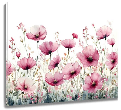 Watercolor Botanical Pink Wildflower Canvas Wall Art for Bathroom Living Room - Image 1 of 4