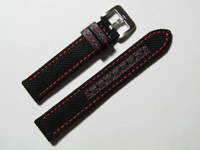 18mm Hadley-Roma MS848 Mens Red Genuine Nylon and Leather Watch Band Strap - Image 1 of 3