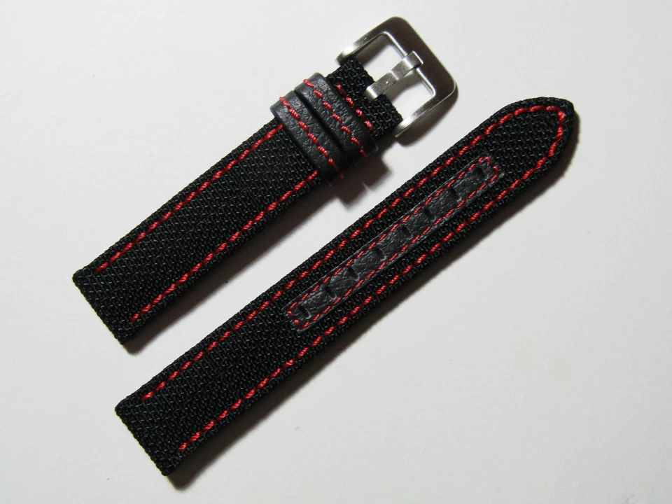 24mm Hadley-Roma MS848 Mens Red Genuine Nylon and Leather Watch Band Strap - Image 1 of 3