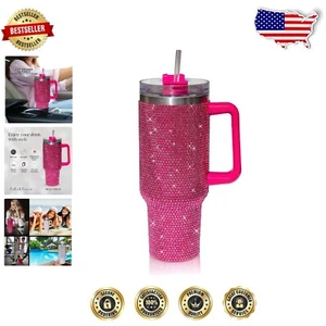 Reusable Rhinestone Tumbler 40 oz with Splash-Proof Lid and Straw - Perfect Gift - Picture 1 of 10