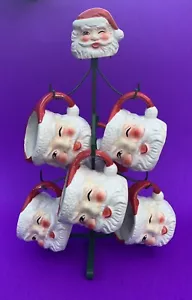 Juego de 7 tazas de Papá Noel guiñando un ojo con árbol vintage Navidad Japón - Imagen 1 de 2