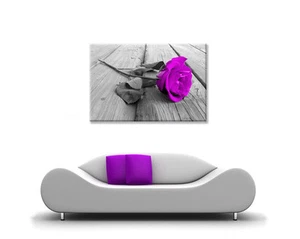 LARGE FRAMED CANVAS WALL ART PURPLE GREY ROSE PICTURE BEAUTIFUL NEW PRINT FLOWER - Picture 1 of 2
