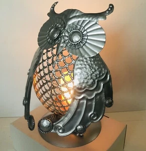 Owl Candle Holder Silver Metal Lantern Indoor/Outdoor Tea Light Or Larger - Picture 1 of 9