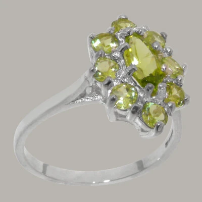 Solid 9k White Gold Natural Peridot Womens Cluster Ring - Sizes 4 to 12 - Image 1 of 4