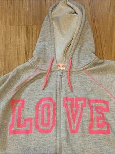 Bobbie Brooks Women's Gray Pink LOVE Plus 3X Hooded Full Zip Jacket Cotton 141 - Picture 1 of 5