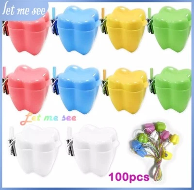 100 Baby Tooth Storage Keepsake Box Dental Milk Teeth Organizer Container w Rope - Image 1 of 4