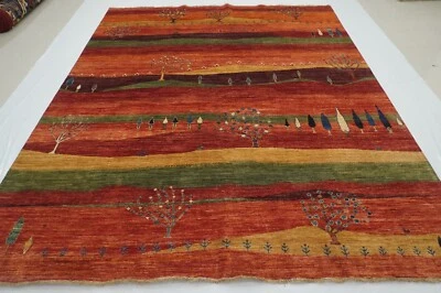 Небольшой шерстяной ковер ручной вязки племенной афганский габбе красный пейзаж 8 x 10 футов - Изображение 1 из 4