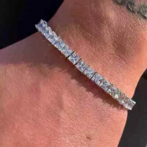 Herren Tennisarmband 9 kt Princess-Schliff echter Moissanit 14 Karat Weißgold vergoldet - Bild 1 von 10