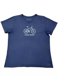 Life Is Good Womens XL Blue Crusher Tee Casual Top Bike "Spokes Woman" T-Shirt - Picture 1 of 14