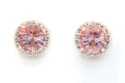 GENUINE 6.40 Ct MORGANITE & W/SAPPHIRE STUD EARRINGS 14k ROSE GOLD PLATED (.925) - Image 1 of 4