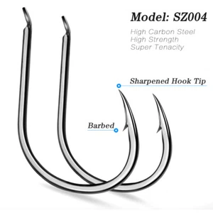 Lot 200pcs Fishing Hooks Black High Carbon Steel Offset Barbed Bait Hooks 2#-15# - Picture 1 of 23