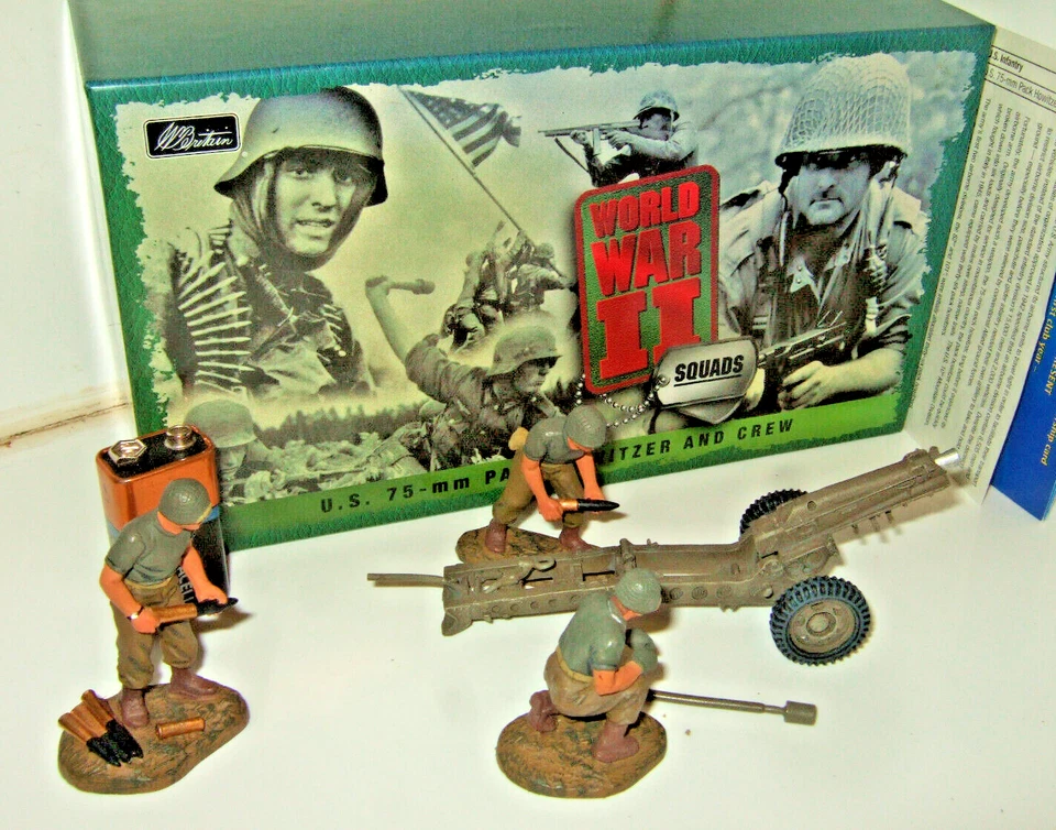 Britains 17249 WW2 Squads Range, US 75mm Pack Howitzer & 3 Crew in 1:32 Scale. - Image 1 of 4