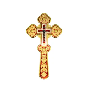 Crocifisso 8" ICXC NIKA placcato oro croce di benedizione smaltato e pietre d... - Foto 1 di 1