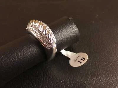 Anello Elegante Donna Doppio in Metallo Rodiato Col.Argento Strassato Size 19 - Immagine 1 di 4