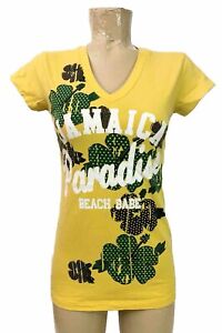 Jamajka markowa koszula L duża 32" krótki rękaw koszulka dekolt w serek żółte logo WOD