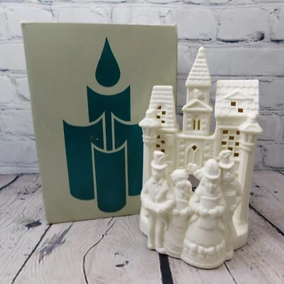 Suporte de vela Partylite P0204 Village Carolers luz de chá branco bisque com caixa - Imagem 1 de 4